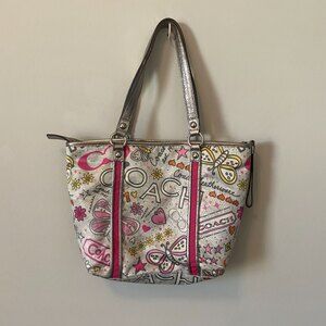 Coach Poppy Butterfly Graffiti Pink Silver Shoulder Bag Y2K Rare #F15712